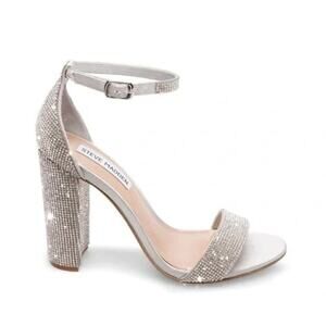 Steve Madden Carrson Rhinestone Block High Heel Sandals Silver 7.5